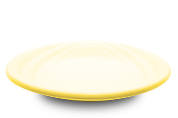 Yellow plate isolated on white background.