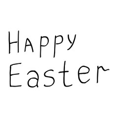 Cute easter icon and animal pet collection, with easter eggs in nest, rabbit and lettering. Hand drawn vector illustration.