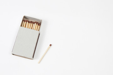 a half open box of matches and one match outside the box on a white background is a kind of super