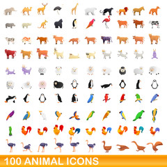 100 animal icons set. Cartoon illustration of 100 animal icons vector set isolated on white background