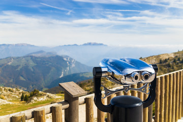 Viewpoint Malcesine with binoculars. Blurred background