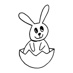 Cute easter icon and animal pet collection, with easter eggs in nest, rabbit and lettering. Hand drawn vector illustration.