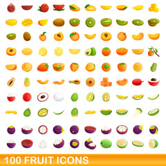 100 fruit icons set. Cartoon illustration of 100 fruit icons vector set isolated on white background