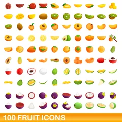 Fotobehang 100 fruit icons set. Cartoon illustration of 100 fruit icons vector set isolated on white background © nsit0108