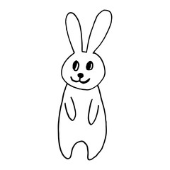 Cute easter icon and animal pet collection, with easter eggs in nest, rabbit and lettering. Hand drawn vector illustration.