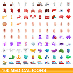 100 medical icons set. Cartoon illustration of 100 medical icons vector set isolated on white background