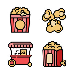 Popcorn icons set. Outline set of popcorn vector icons for web design isolated on white background