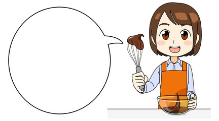 お菓子作りをする女性のイラスト フキダシ