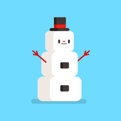 Cute snowman in a hat vector cartoon funny character isolated on background.