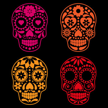 vector collection of mexican sugar skulls on for calavera