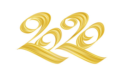 Handwritten calligraphic golden paint lettering of 2020. Happy New Year