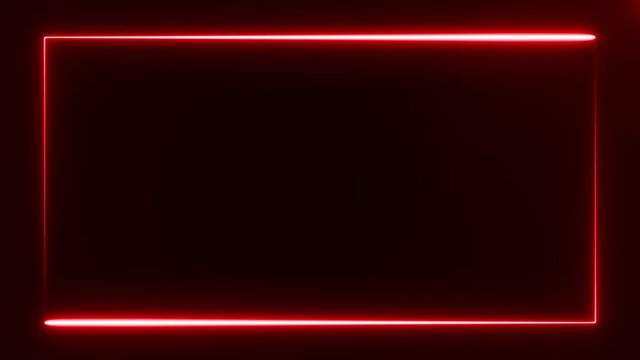 beautiful bright red light neon rectangle frame on black background, abstract digital 3d rendering 4K video