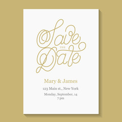 Golden save the date line lettering.