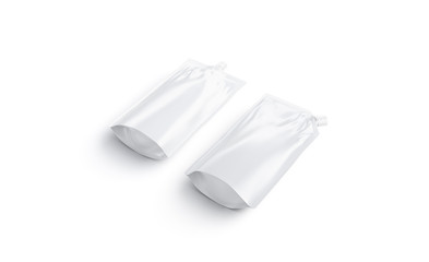 Blank white sause doypack mockup lying, different cap
