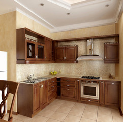 3d visualization of interior of modern kitchen