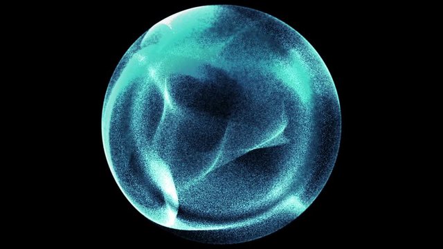 Blue particle energy sphere. Abstract technology, science, engineering and artificial intelligence motion background. Depth of field settings. 3D rendering.