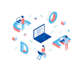 Programming coding isometric concept.