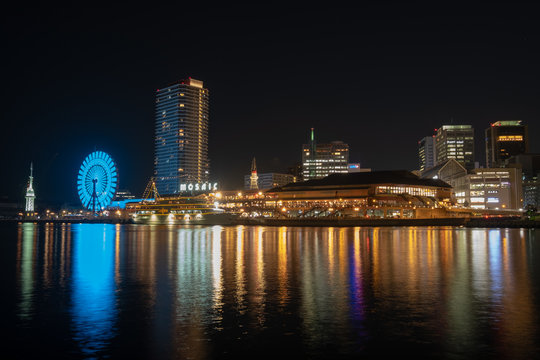 Port of Kobe at night, Osaka, Japan