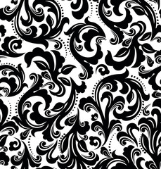 Seamless white background with black pattern in baroque style. Vector retro illustration. Ideal for printing on fabric or paper for wallpapers, textile, wrapping.