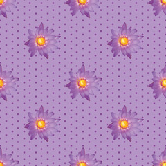 Seamless flower in dots on purple background pattern print