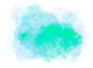Naklejka na ściany i meble Light blue and green watercolor cloud splash on white background.