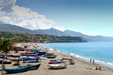 Fototapeta na wymiar Nerja, Playa Burriana, Andalusia, Costa del Sol, Spain