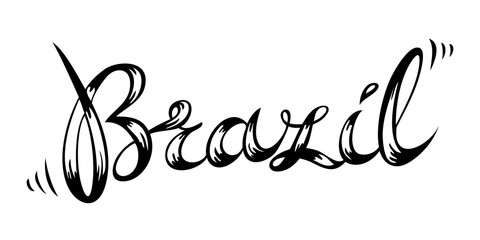 Brazil script title. Isolated freehand single word in doodle style.