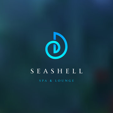 Sea Shell Modern Blue Color Logo For Spa And Lounge. Corporate Identity Branding Design. Vector Sign.