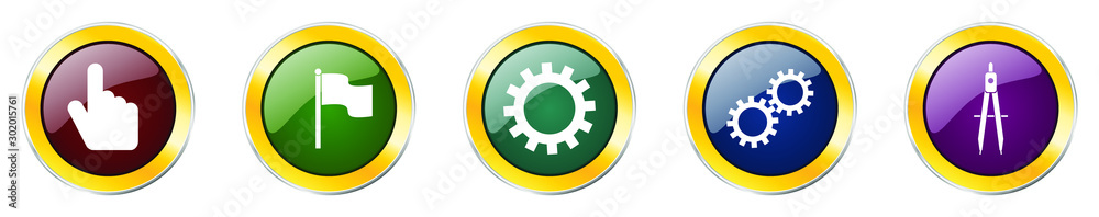 Leinwandbilder set of colorful web glossy vector icons, hand, flag, cogwheel and compass buttons in eps 10 for webd