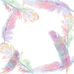 Colorful bird feathers Aquarelle template for frame or border.