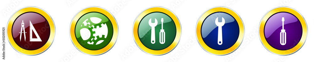 Aufkleber Set of colorful web glossy vector icons,  tools, screwdriver, spanner and technology buttons in eps 10 for webdesign and mobile applications