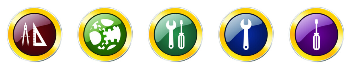 Set of colorful web glossy vector icons,  tools, screwdriver, spanner and technology buttons in eps 10 for webdesign and mobile applications