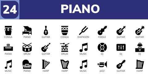 Modern Simple Set of piano Vector filled Icons
