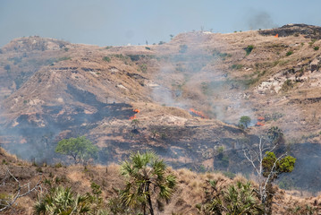 écobuage, feu de brousse, Majunga, Madagascar