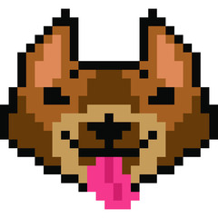 vector pixel art American Pit Bull Terrier dog isolated on white background, Light and dark brown  dog.