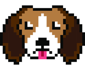vector pixel art Beagle dog isolated on white background, brown and white dog.