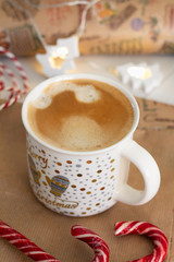cup of coffee and christmas candy