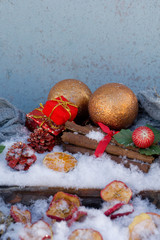 Christmas decoration on   background  with  snow