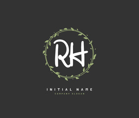 R H RH Beauty vector initial logo, handwriting logo of initial signature, wedding, fashion, jewerly, boutique, floral and botanical with creative template for any company or business.