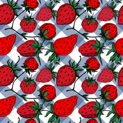 Vector strawberry fresh berry healthy food. Black and white engraved ink art. Seamless background pattern.