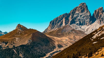 Beautiful alpine view at the famous Passo Pordoi, South Tyrol, Italy