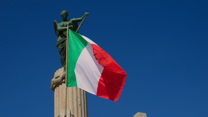 Italy flag and antique victory symbol