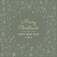 Christmas card in retro style with festive elements. Vector.