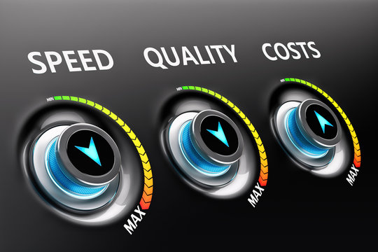 Efficiency as business strategy of product and service improvement, a switch buttons with increased values of speed and quality and reduced costs