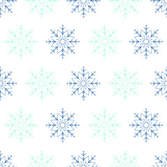 Seamless pattern with blue and light blue snowflakes