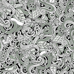 Cartoon cute doodles hand drawn Electric vehicle seamless pattern