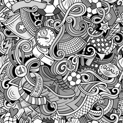 Cartoon cute doodles hand drawn Soccer seamless pattern
