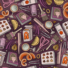 Cartoon hand-drawn Hair salon seamless pattern