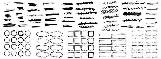 Set of grunge hand drawn elements for design.