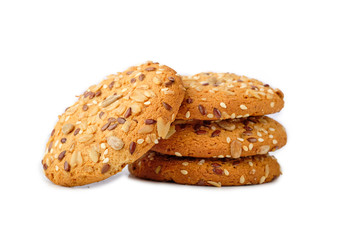 Cookies with nuts and seeds isolated on white background